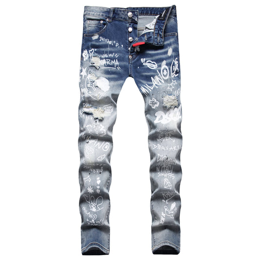 SOLA-DSQ2 hole patch print Jeans