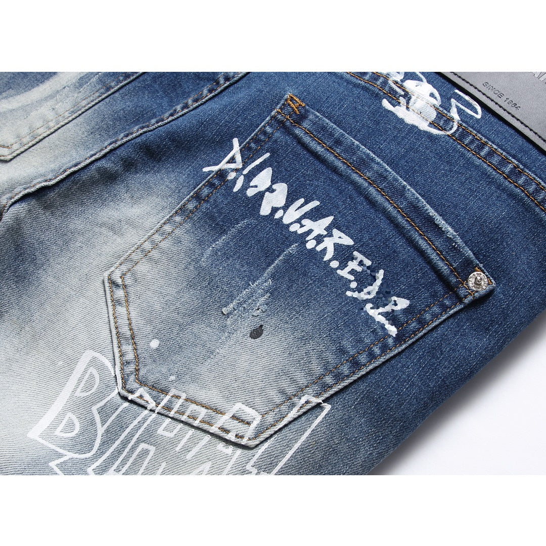 SOLA-DSQ2 hole patch print Jeans