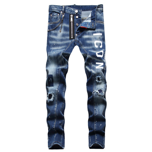 SOLA-DSQ2 hole patch print Jeans