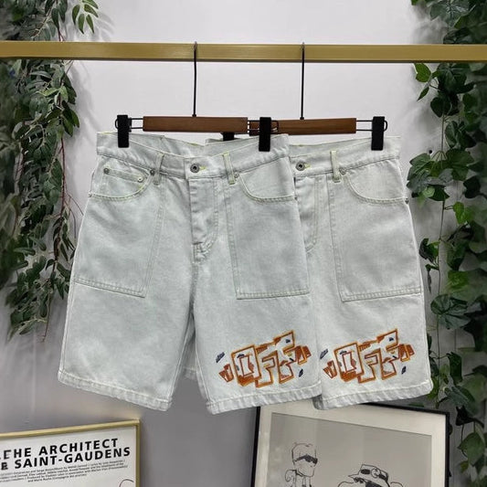 OFF-Whlte Lettering denim shorts#30