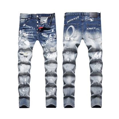 SOLA-DSQ2 hole patch print Jeans
