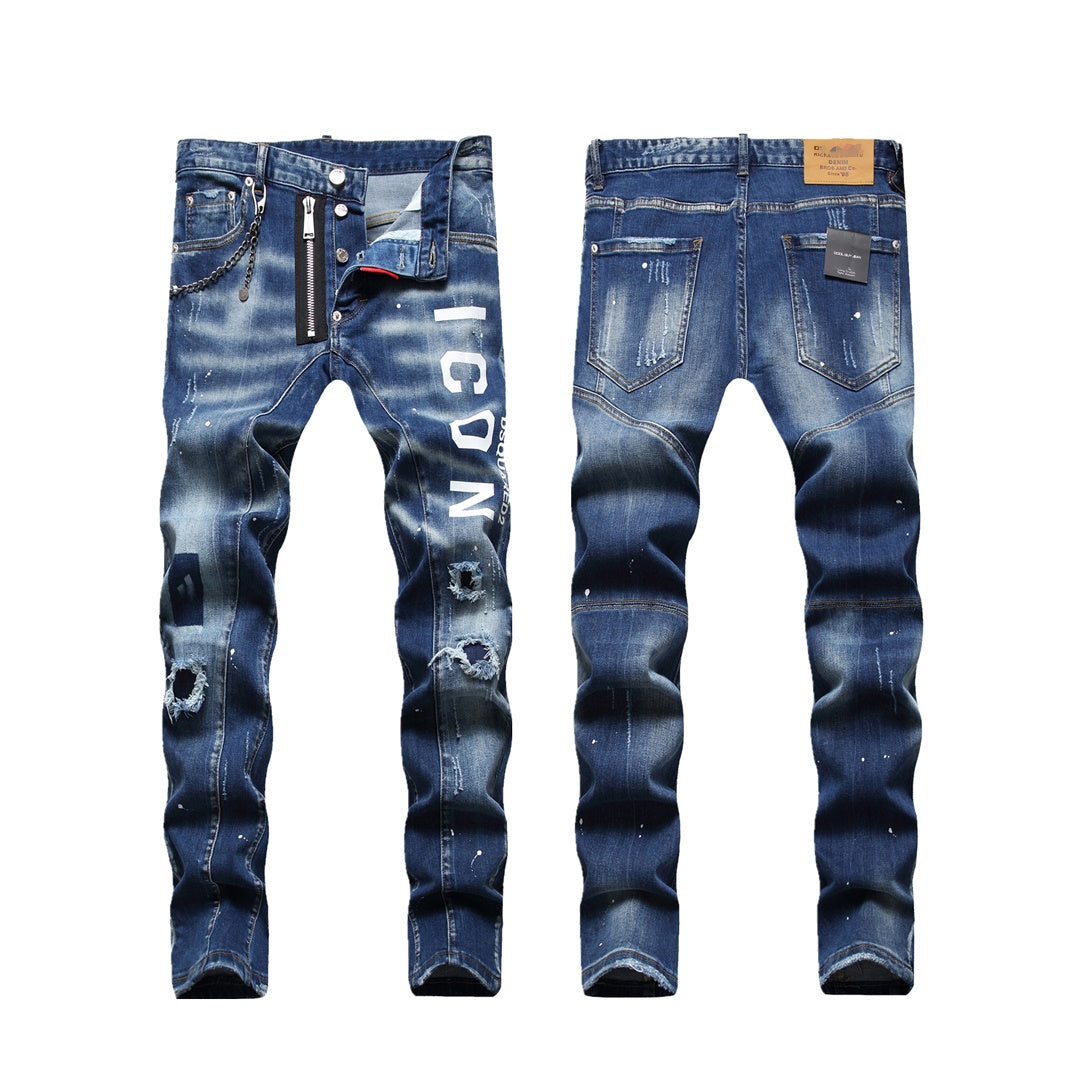 SOLA-DSQ2 hole patch print Jeans