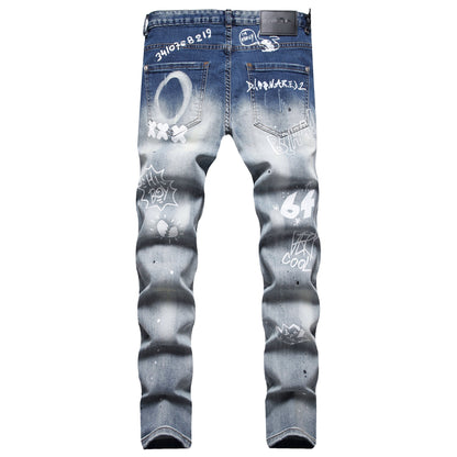 SOLA-DSQ2 hole patch print Jeans