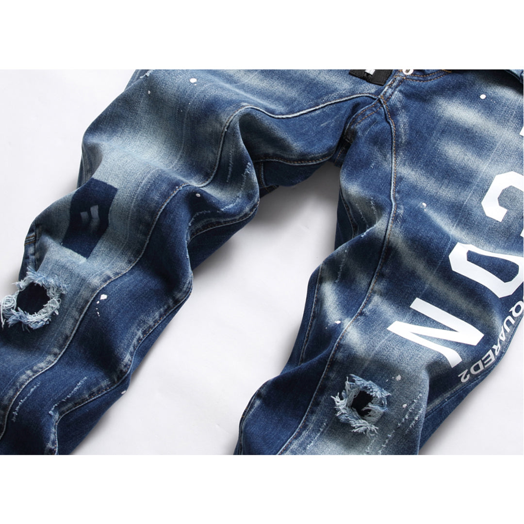 SOLA-DSQ2 hole patch print Jeans