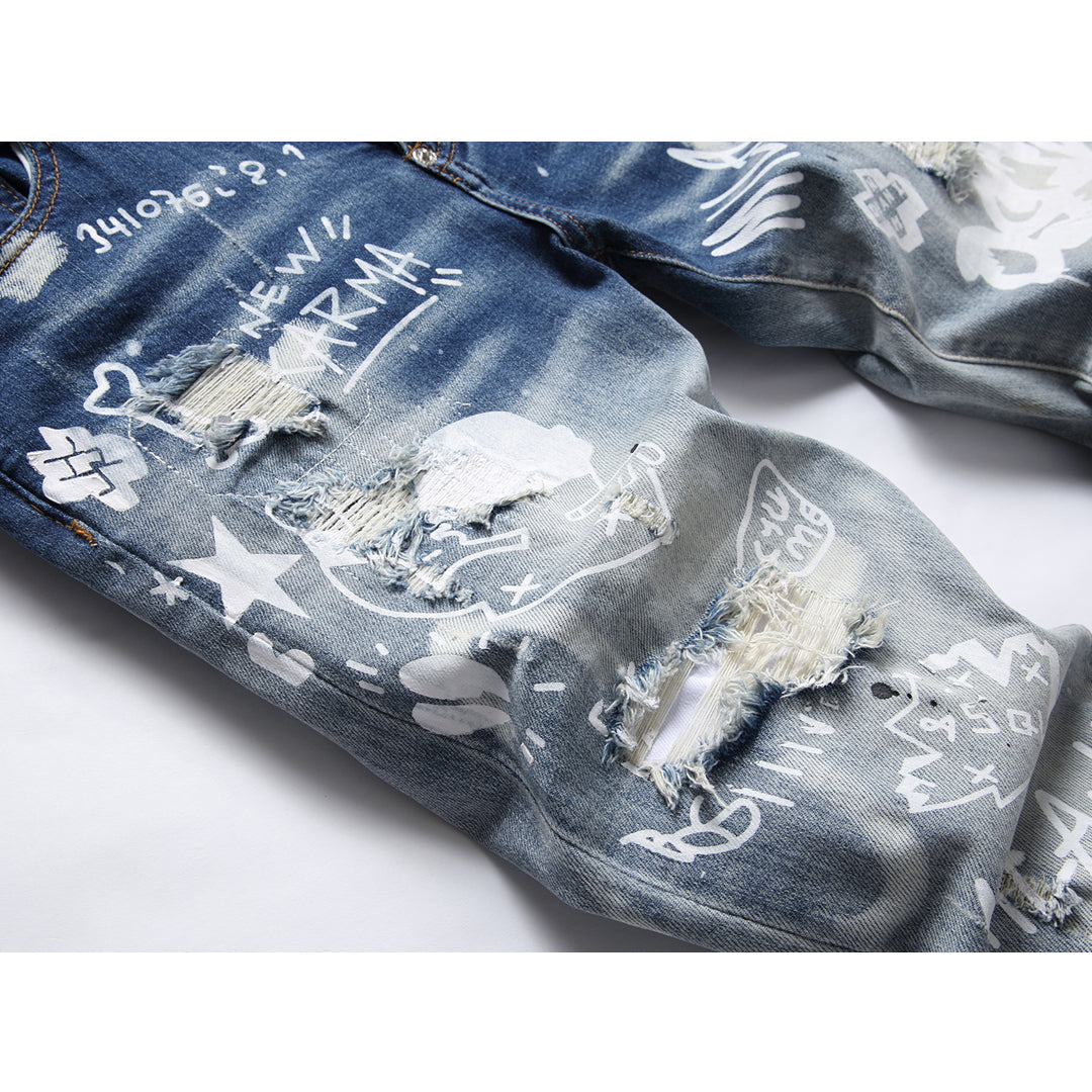 SOLA-DSQ2 hole patch print Jeans