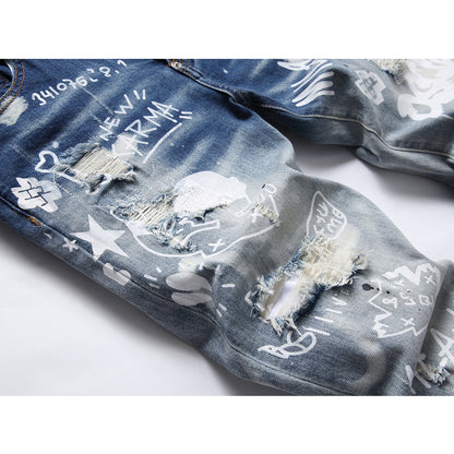 SOLA-DSQ2 hole patch print Jeans