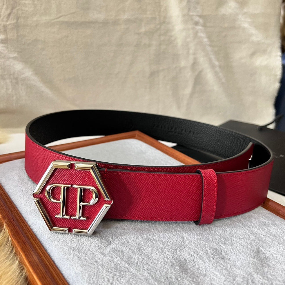 PP Leather Logo Red Belt #16
