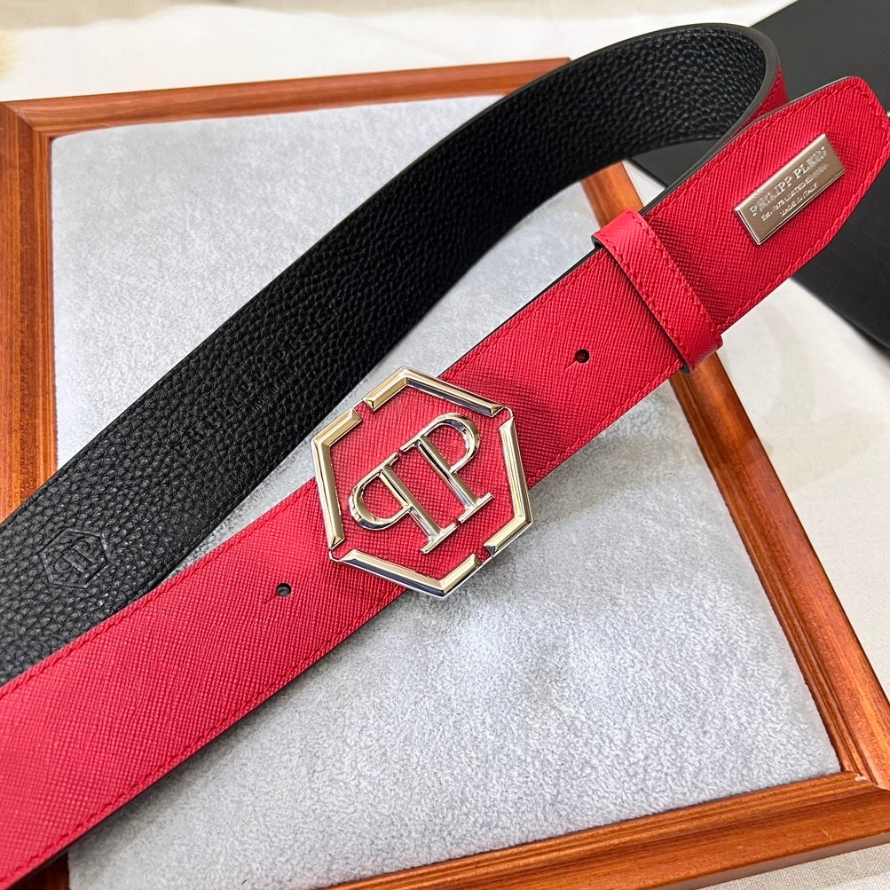 PP Leather Logo Red Belt #16