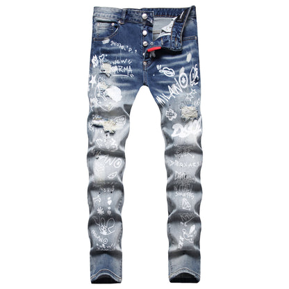 SOLA-DSQ2 hole patch print Jeans