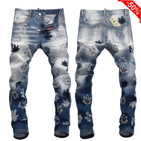 SOLA-DSQ2 New Maple Leaf Patch Man Jeans