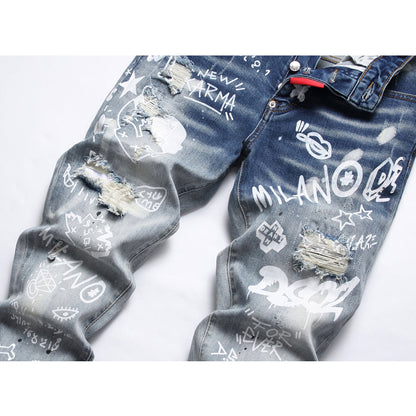 SOLA-DSQ2 hole patch print Jeans