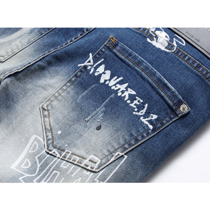 SOLA-DSQ2 hole patch print Jeans