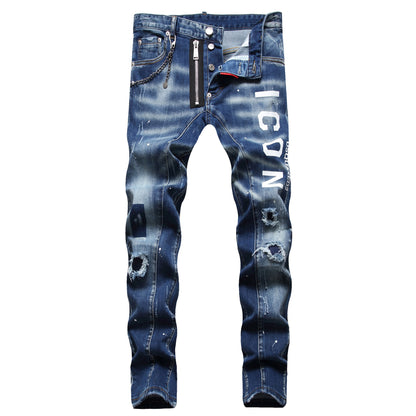 SOLA-DSQ2 hole patch print Jeans