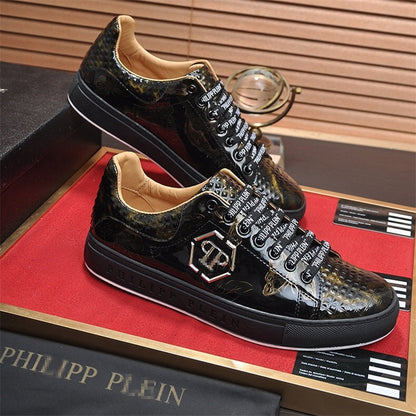 PP New Men's Lettered Leather Sneakers
