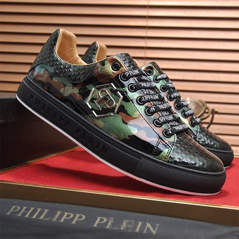 PP New Men's Lettered Leather Sneakers