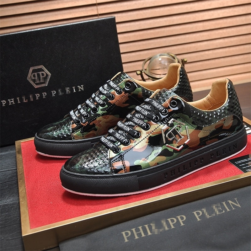 PP New Men's Lettered Leather Sneakers