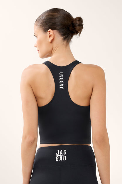 ESSENTIAL LONGLINE CROP TANK BLACK