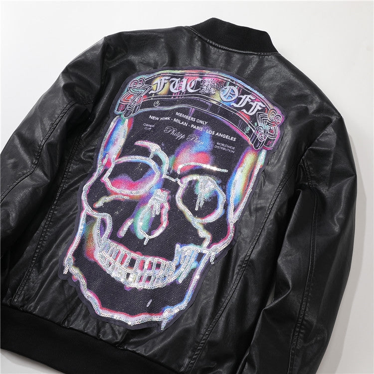 PP New Skull Diamond Leather  Jacket#19