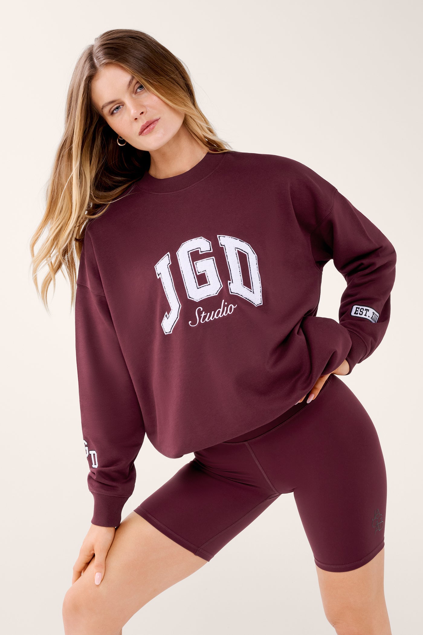 STUDIO LONGLINE TERRY SWEATER CHERRY